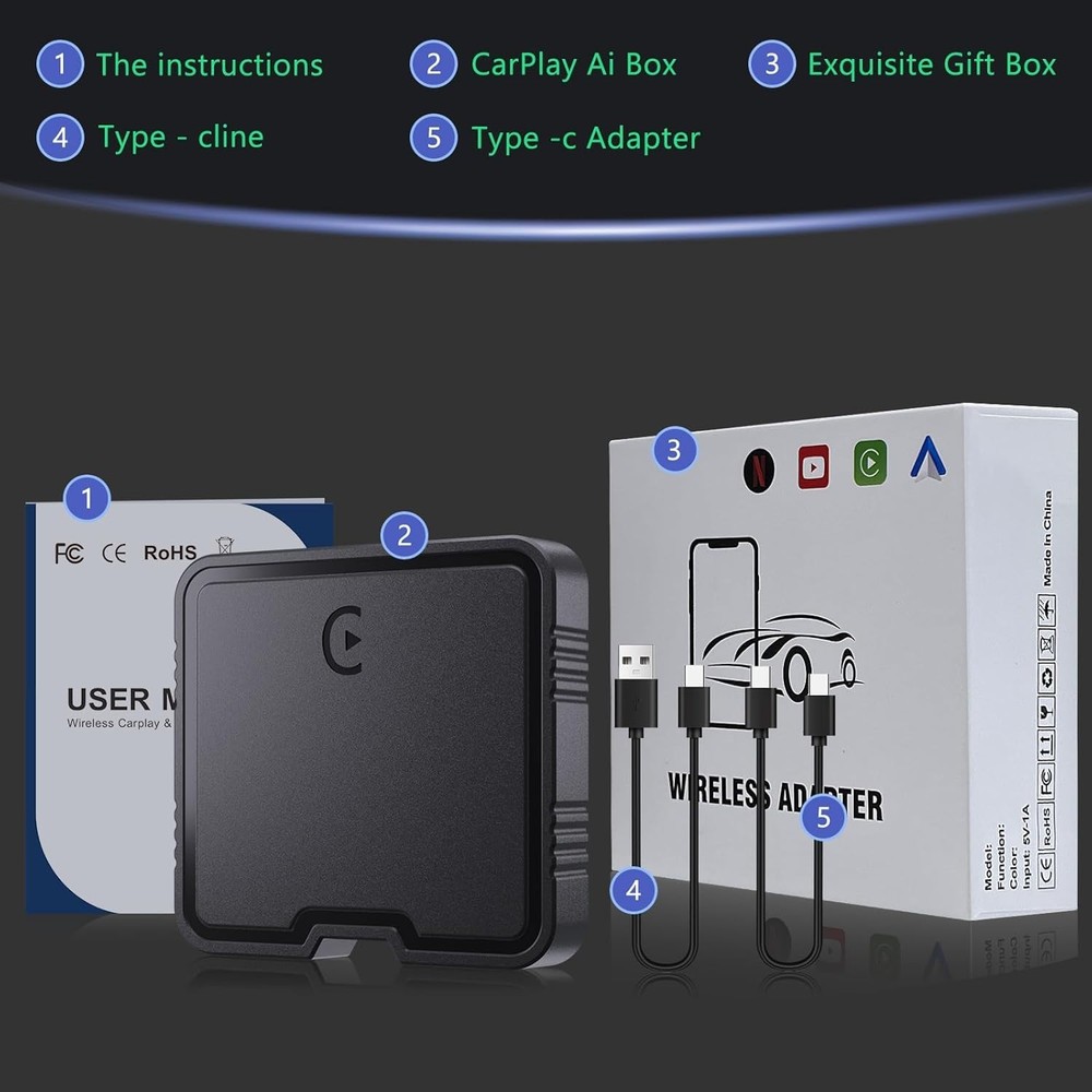 Wireless CarPlay & Android Auto Adapter - Netflix YouTube TF Card Support