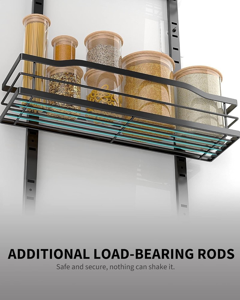 6-Tier Over The Door Pantry Organizer - Stylish Black Metal Storage Solution