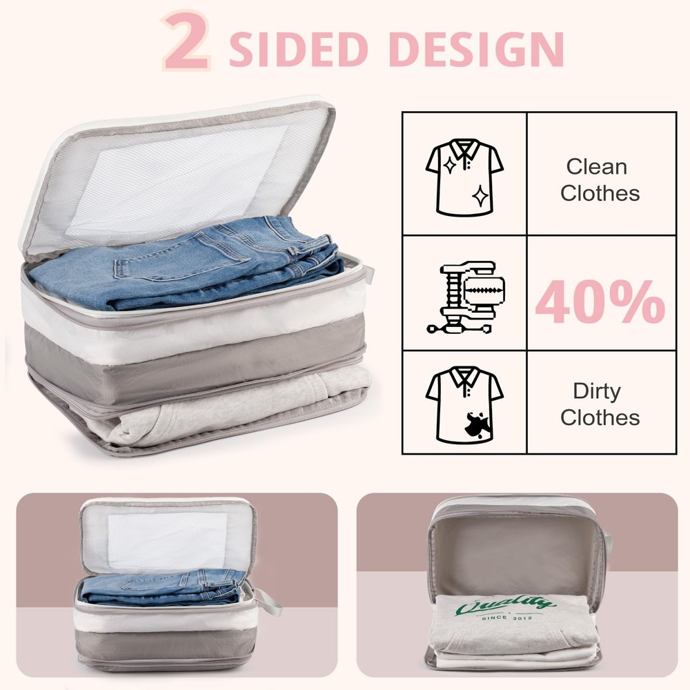 Expandable Double-Sided Compression Packing Cube，3 Set Lightweight Double Dec...