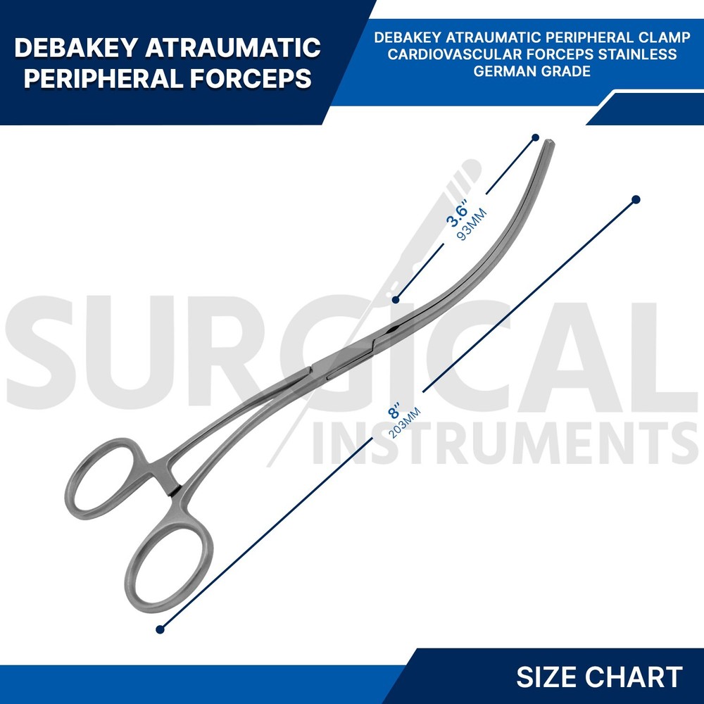 DeBakey Atraumatic Peripheral Clamp Forceps 8" Vascular Instruments German Grade