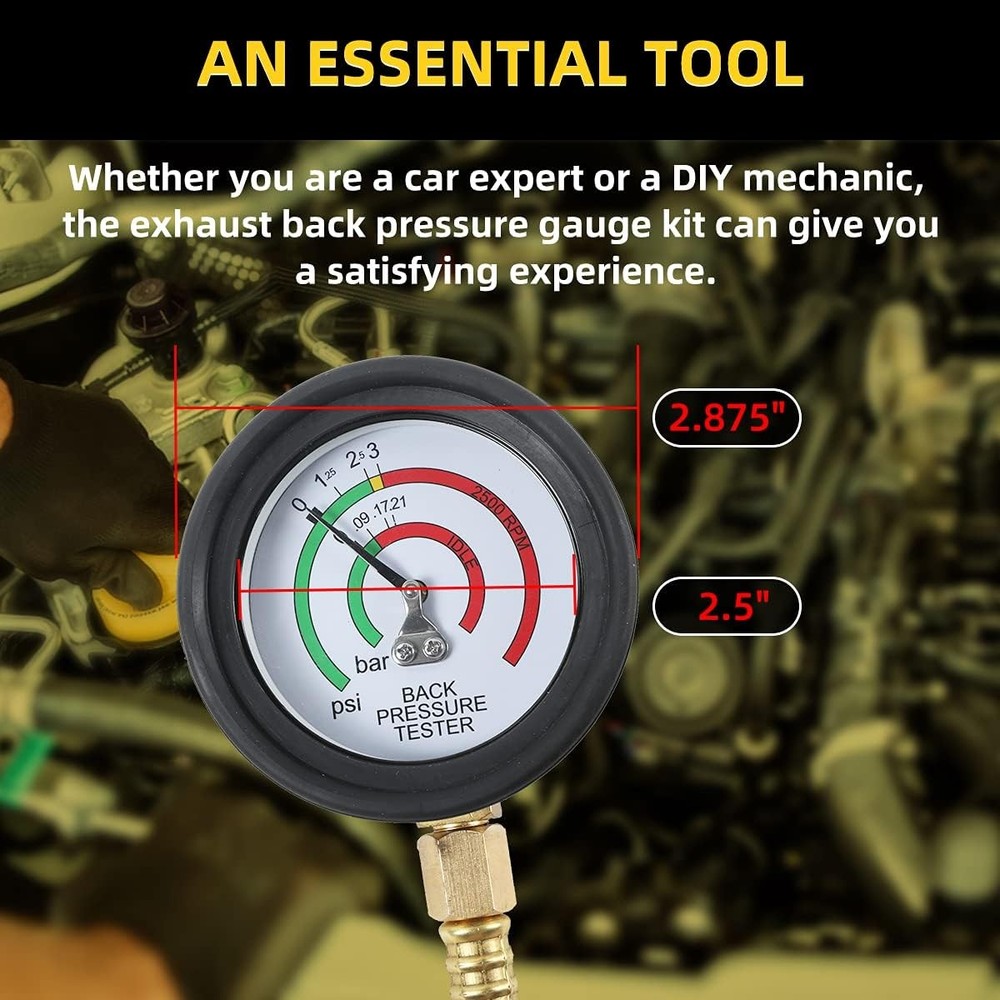 Auto Car Exhaust System Back Pressure Tester Meter Gauge Test Tool Kit Sensor