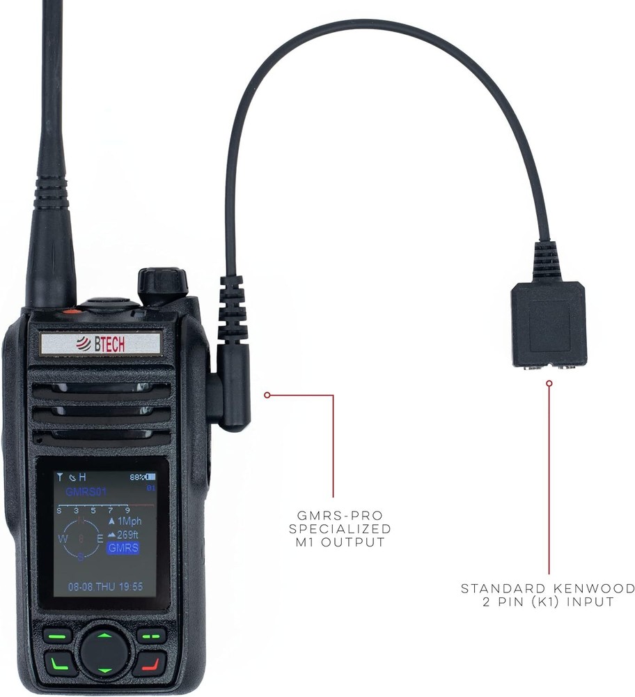 BTECH GMRS-PRO K1 Adaptor Cable for Enhanced Communication Black