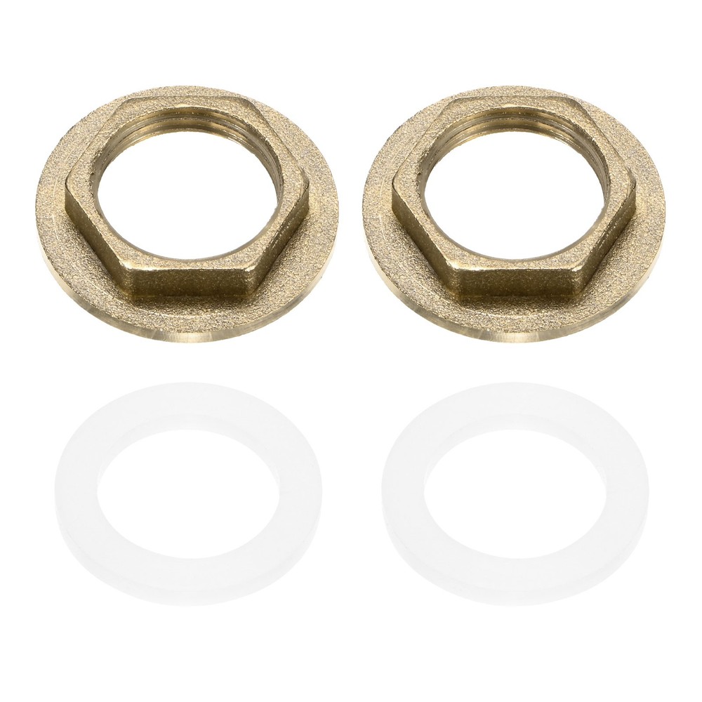 2 Pcs Brass G 1/2" Pipe Fitting Flange Hex Locknuts with Washer