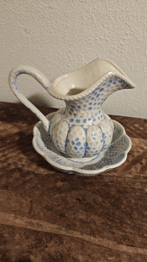 Vintage ceramic Blue And White Pitcher And Basin