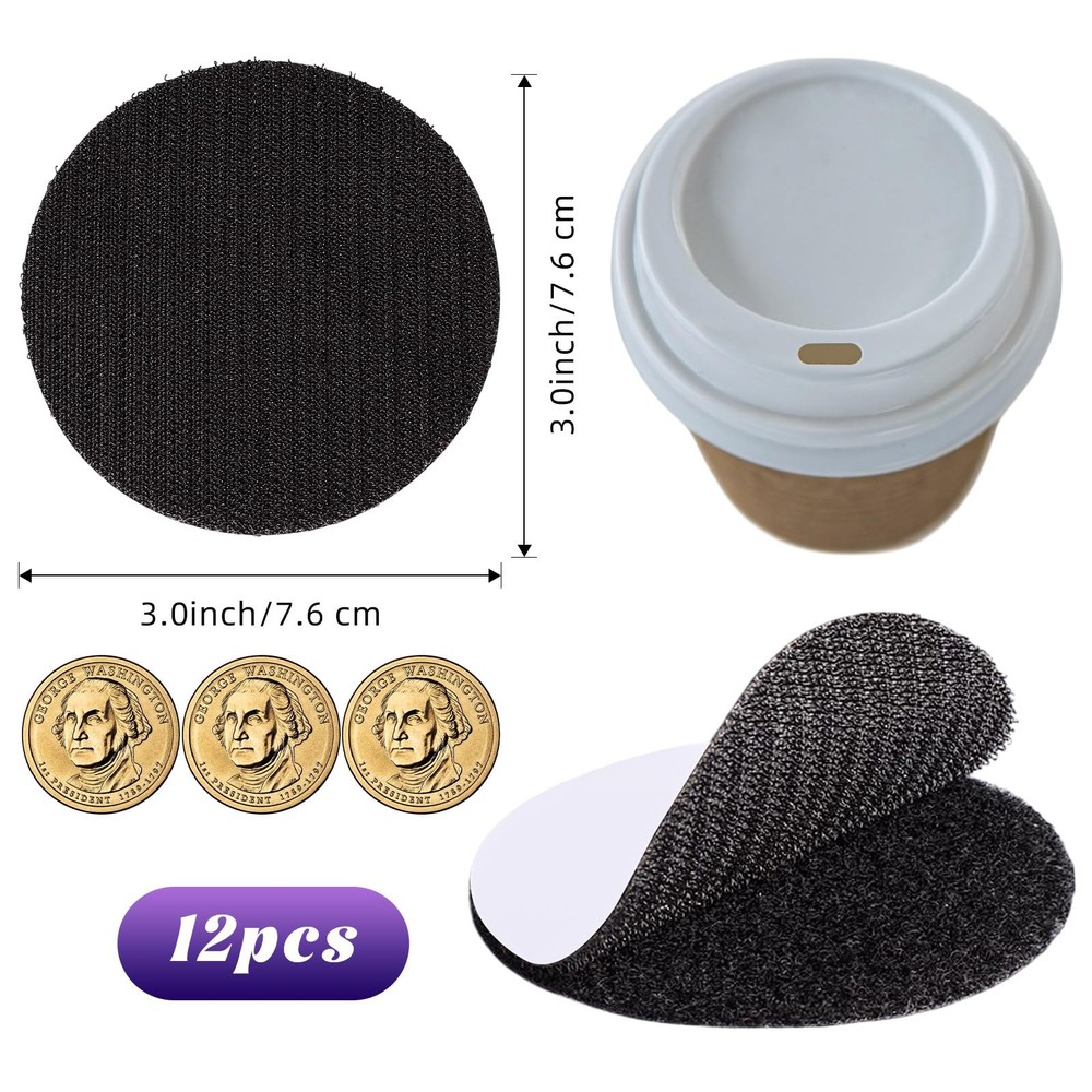 12 Pairs 3 Inch Referee Patch Hook and Loop Dots, Reusable Round Double Sided...