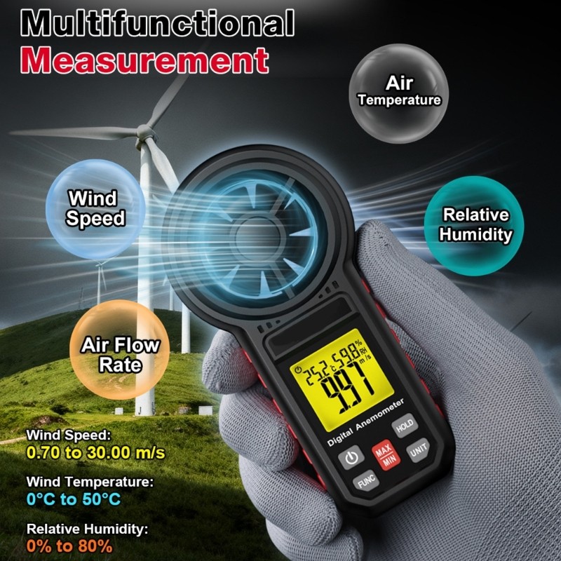 Handheld Environmental Meter ABS for Speed Temperature Humidity