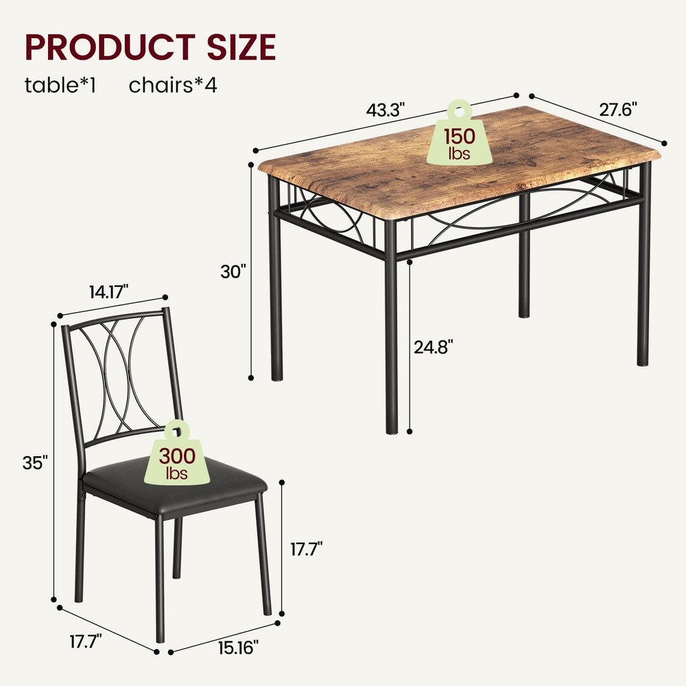 😸➕NEW 5-Piece Dining Table Set for Small Space Kitchen Table Set for 4 Retro Br