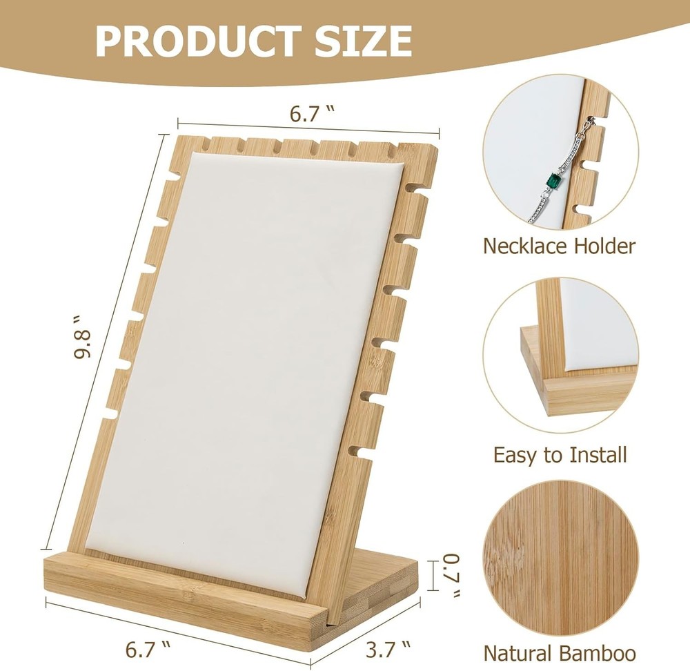 display stand 2-Pack Bamboo Jewelry Display Stands with PU Panel & Multi-Rung