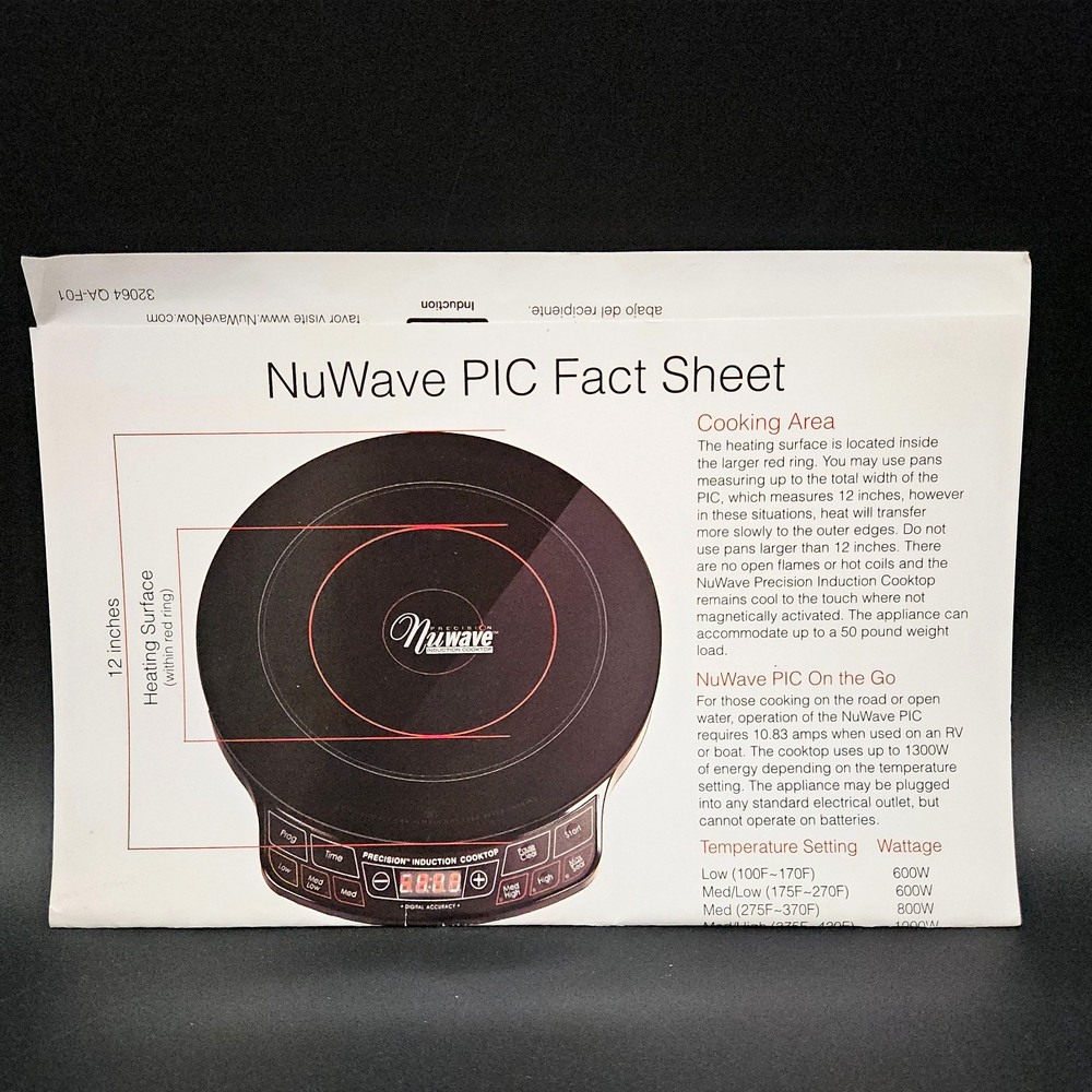 NuWave Precision Induction Cooktop PIC Manual Cookbook Quick Start Fact Sheet