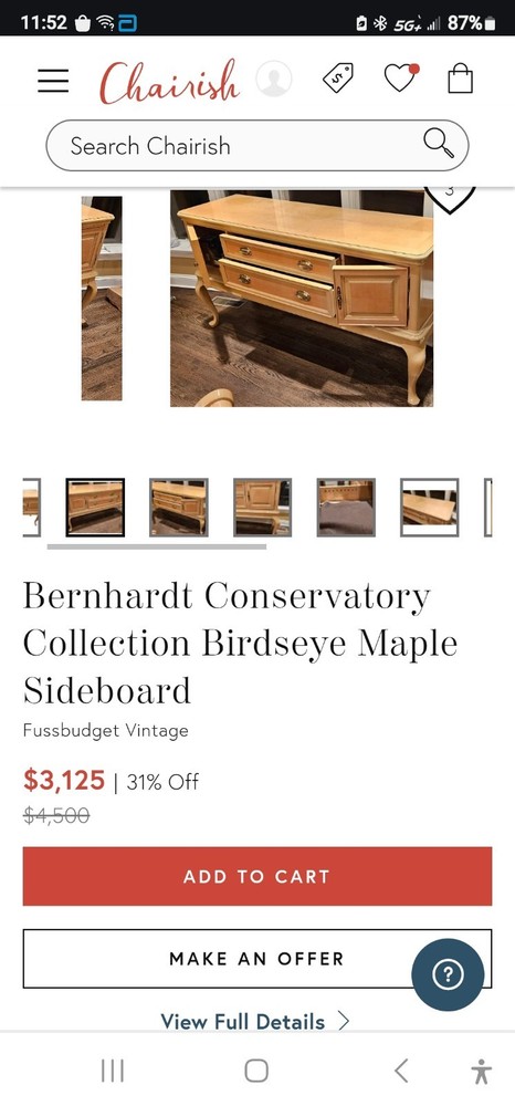 RARE Bernhardt Conservatory Collection Birdseye Maple Sideboard