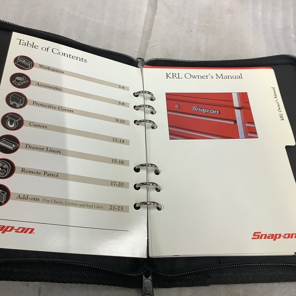 V. Snap On Owners Manual with Binder KRL Tool Box