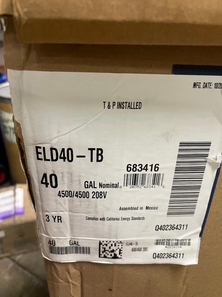 RHEEM Electric Water Heater 40 Gallon #ELD40-TB New In Box