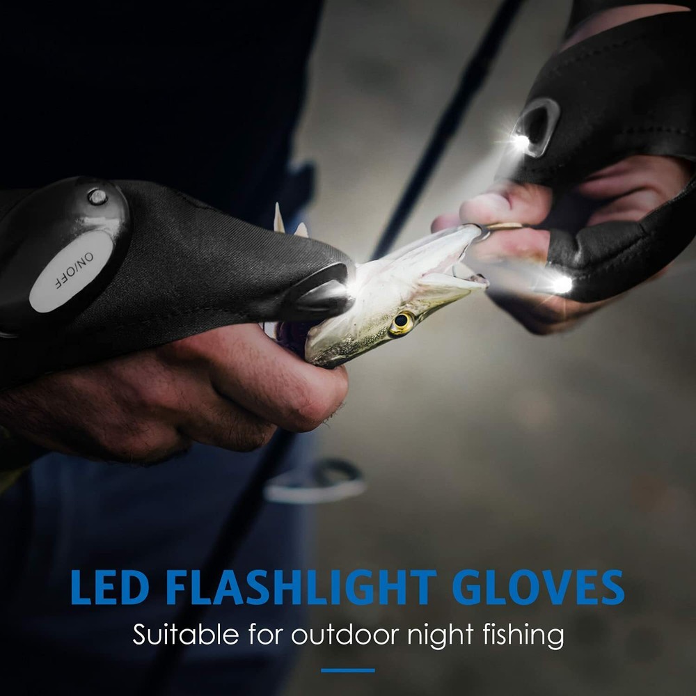 LED Flashlight Gloves, Tactical Fingerless 2 Pair