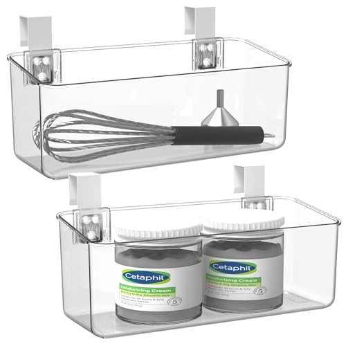 2 Pack Plastic Over Cabinet Door Organizer with Removable Hooks, Clear M