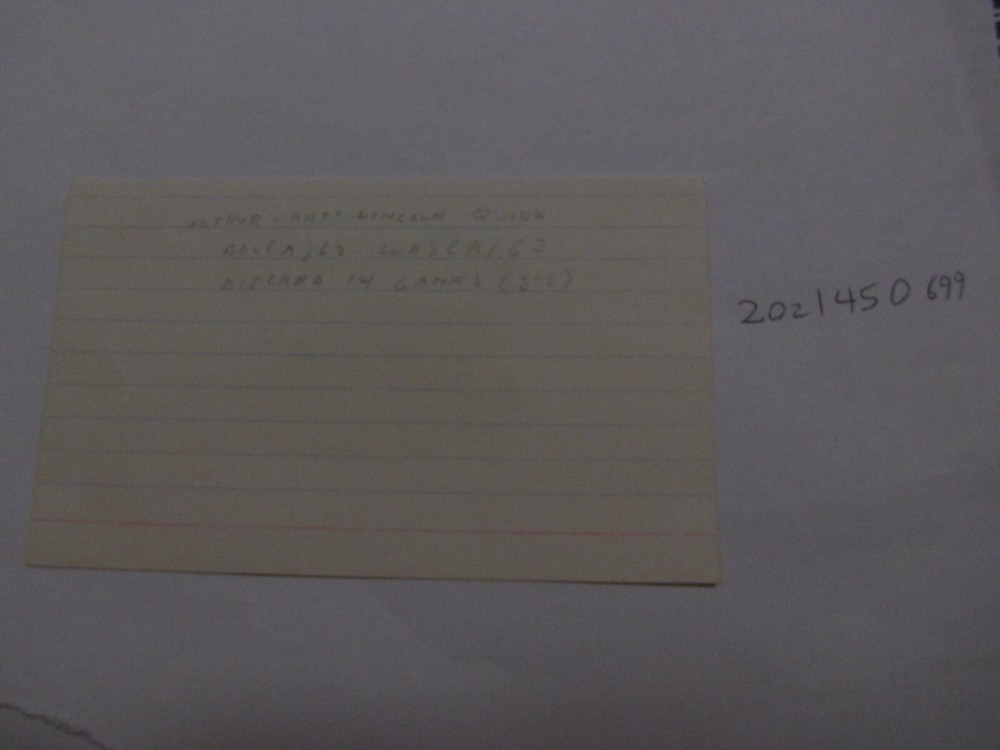 Artie Quirk JSA AUCTION CERTIFIED