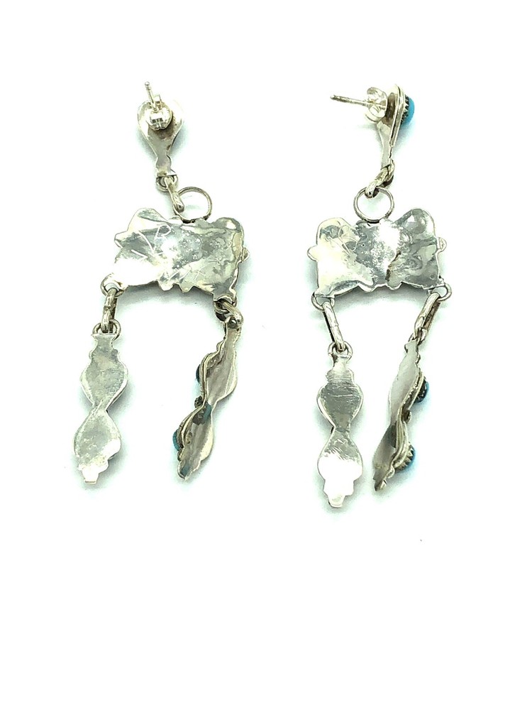 Native American Sterling Silver Handmade Zuni Turquoise Dangle Earring