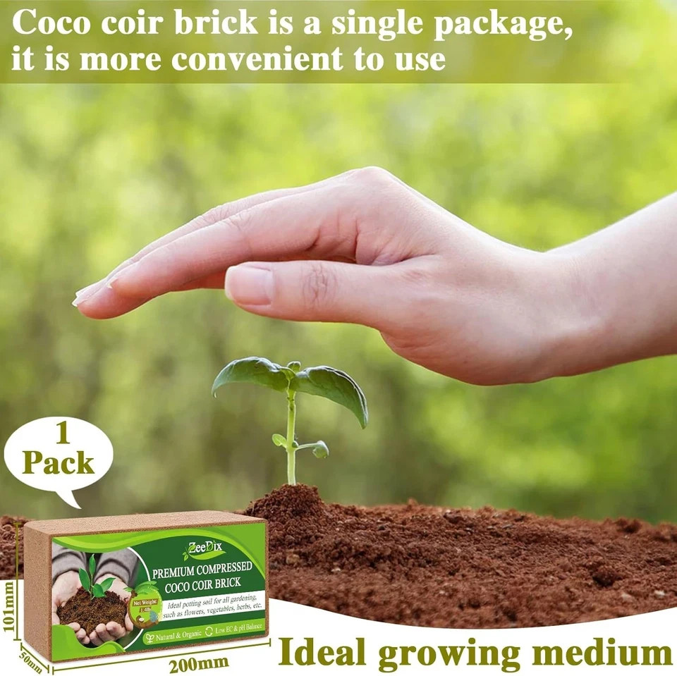 ZeeDix Premium Compressed Coco Coir Brick Each Brick=2.4Gallons Coconut Coir...