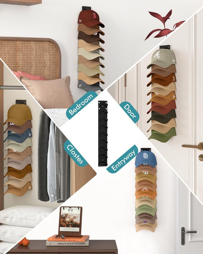 Hat Organizer for Baseball Caps (2-Pack), Strong Adhesive Hat Rack for Wall, ...