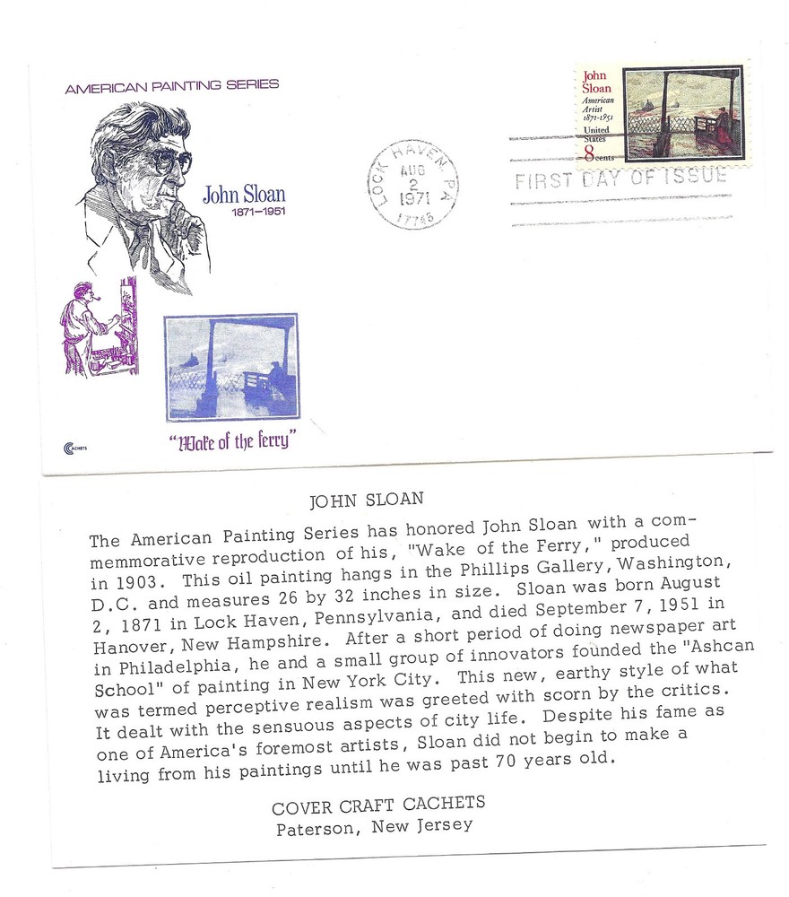 1433 John Sloan Cover Craft Cachets, CCC, FDC