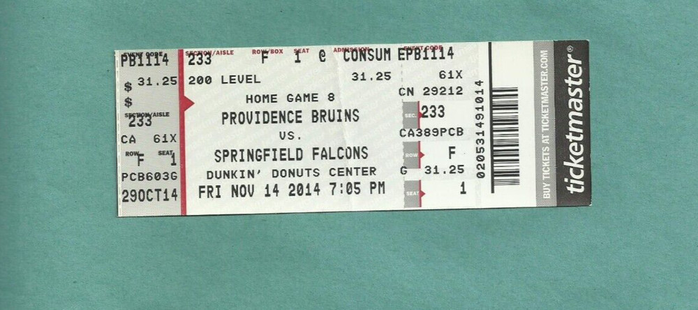 PROVIDENCE BRUINS VS SPRINGFIELD FALCONS GAME PROGRAM - 11/14/ 2014 WITH TICKET