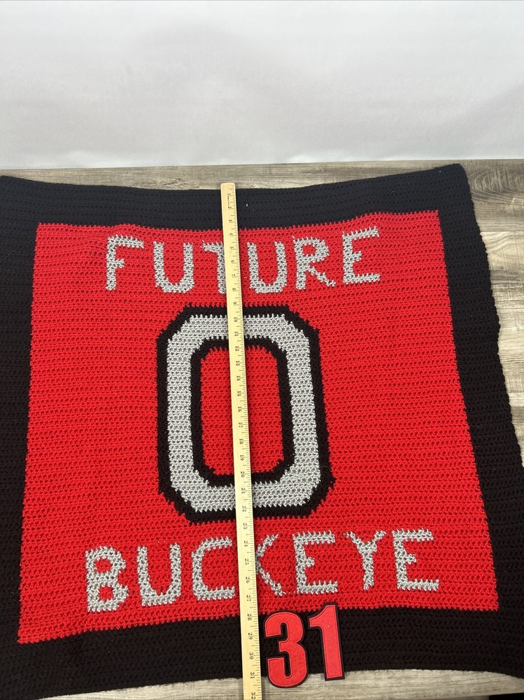 Handmade Crochet Ohio State Buckeyes Blanket 37x37 FUTURE BUCKEYE
