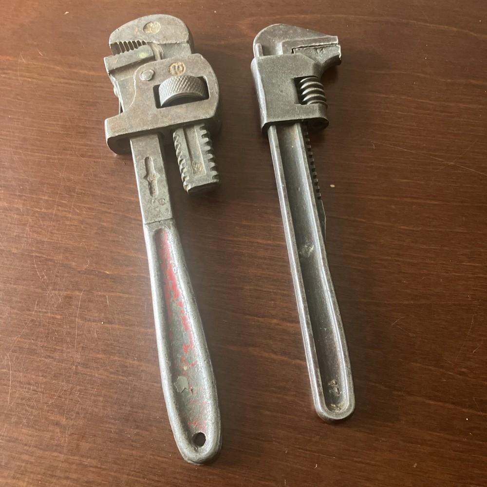 Antique 9 Auto and Stillson Pipe Wrenches