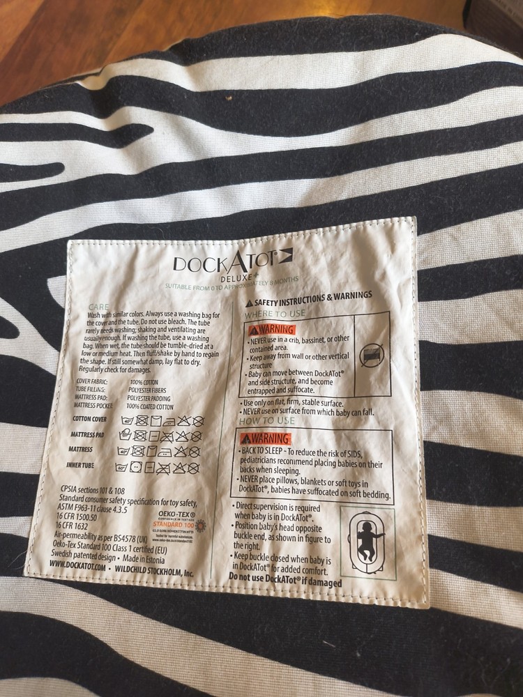 Dockatot Deluxe Zebra Print, Washable