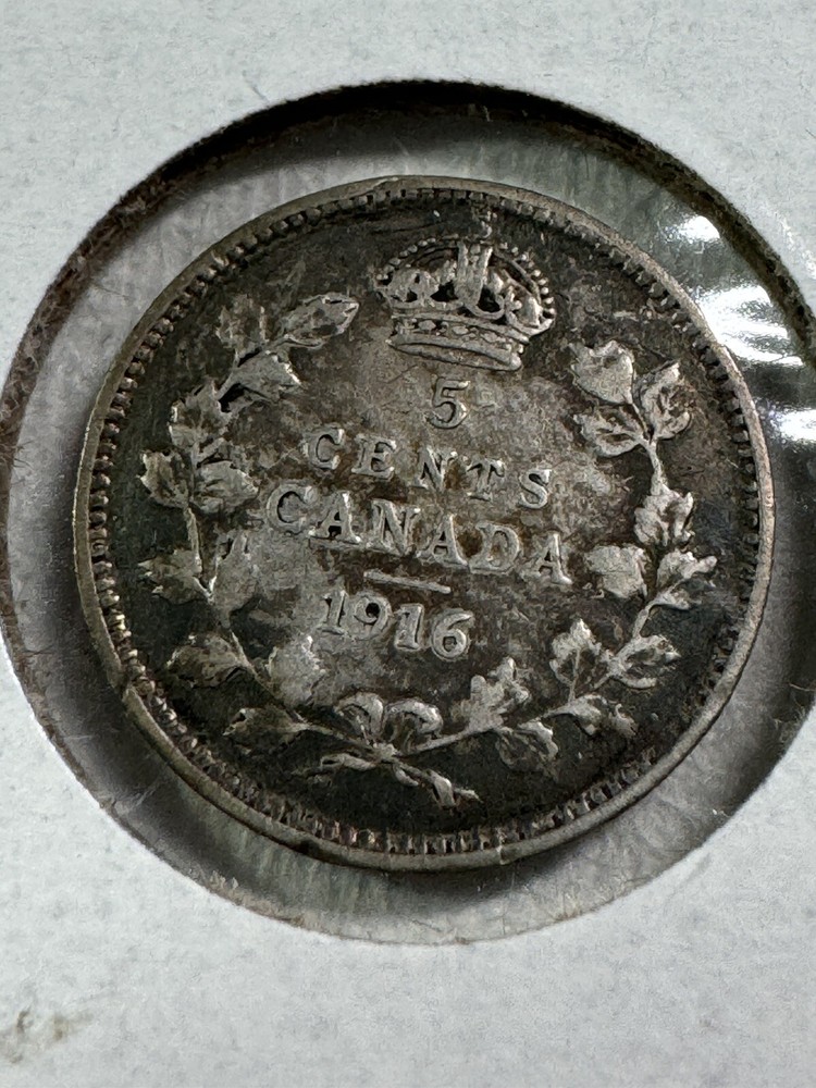 1916 Canada 5 Cents Small Silver Coin