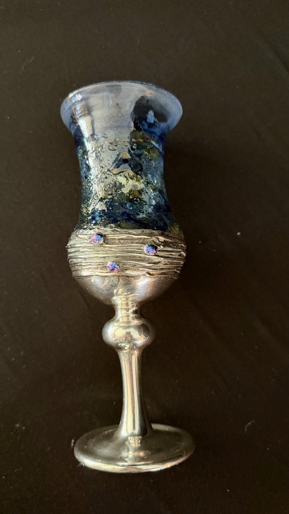Blown Glass And Sterling Silver Kiddush Cup by Sherman