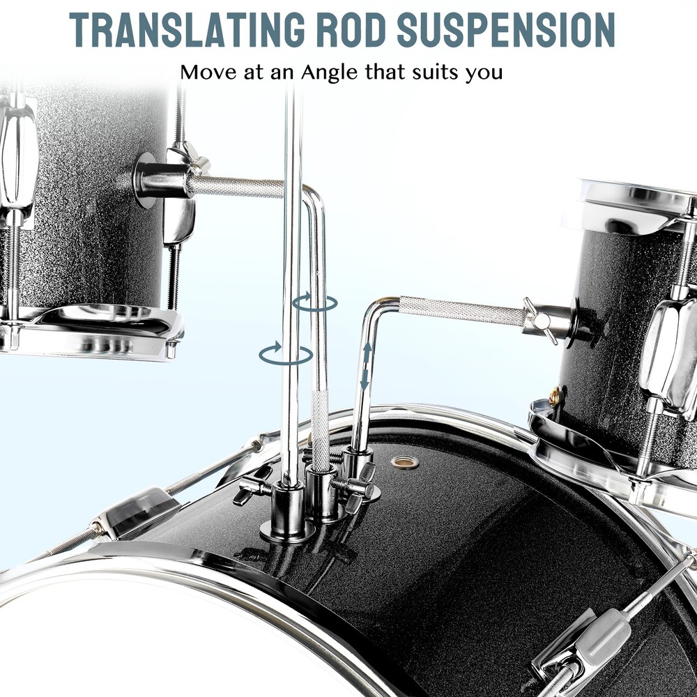 5-Piece Junior Drum Set, Beginner Percussion Kit with Stool and Stands Black