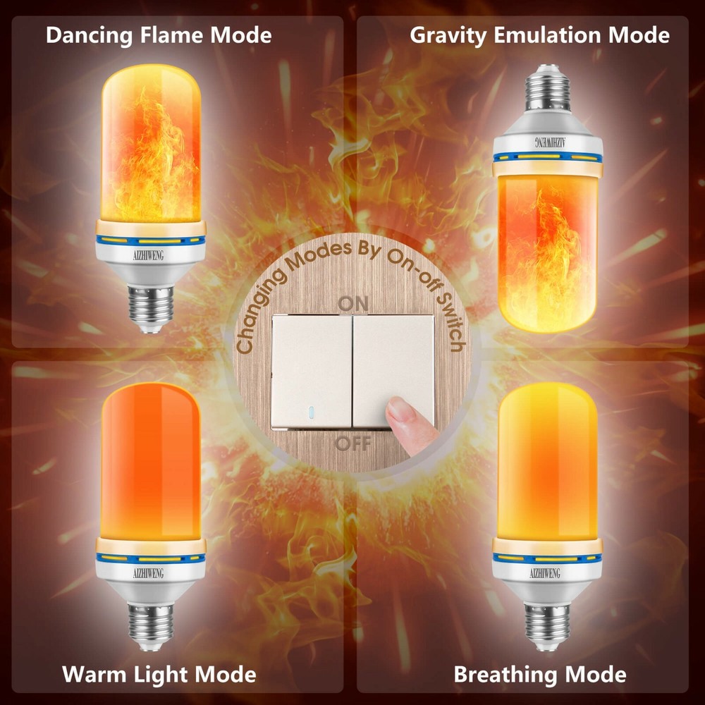 LED Flame Light Bulbs, 4 Modes E26 Base Flame Bulb with Gravity Sensor (2 PCS)