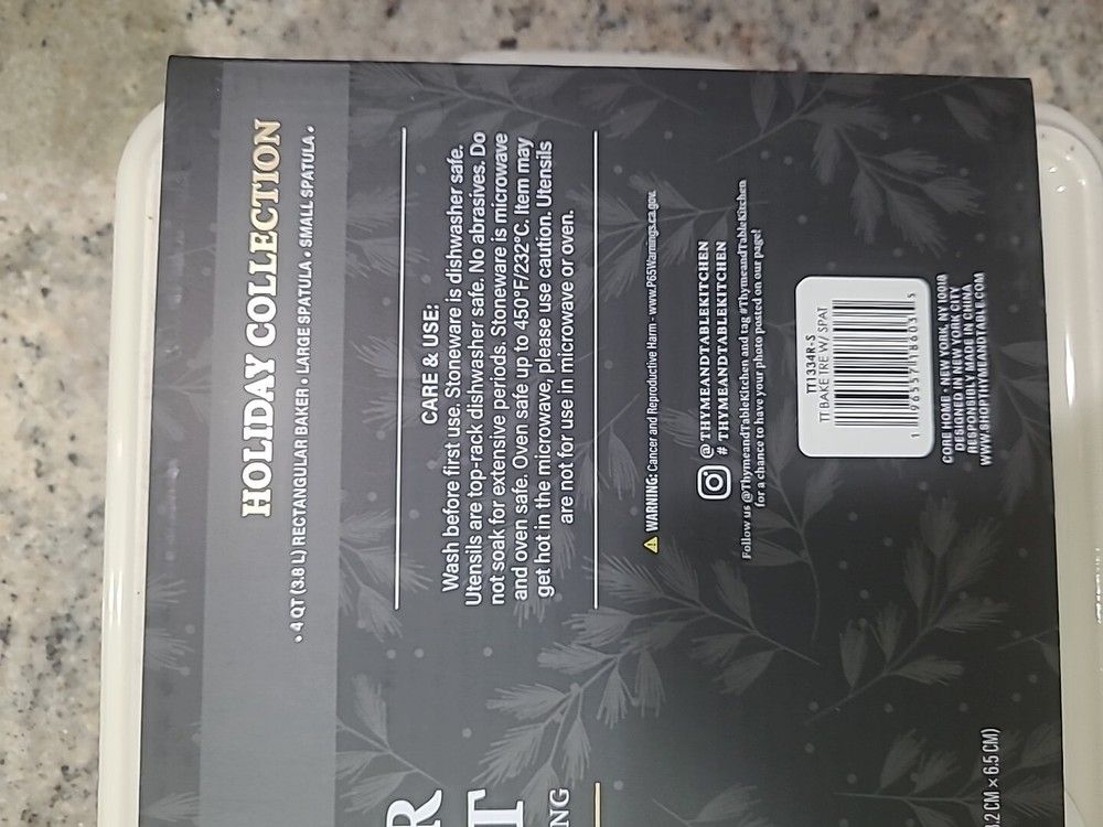 Thyme And Table Holiday Collection 3 Piece 4 Quart Rectangular Baker And Utensil