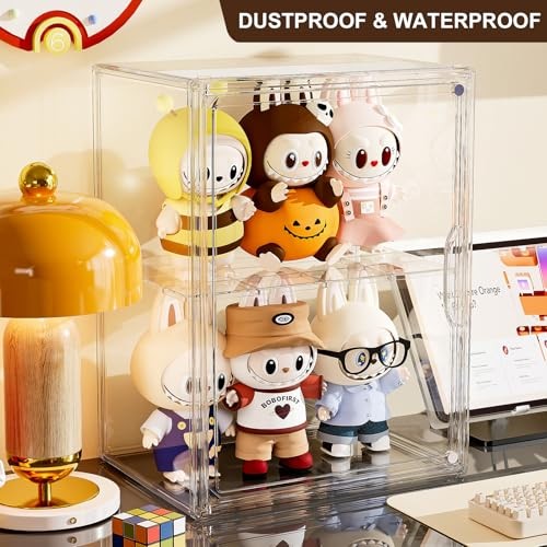 Acrylic Clear Display Case, Stackable Plastic Storage Bins with Shelf, XXL-2PCS