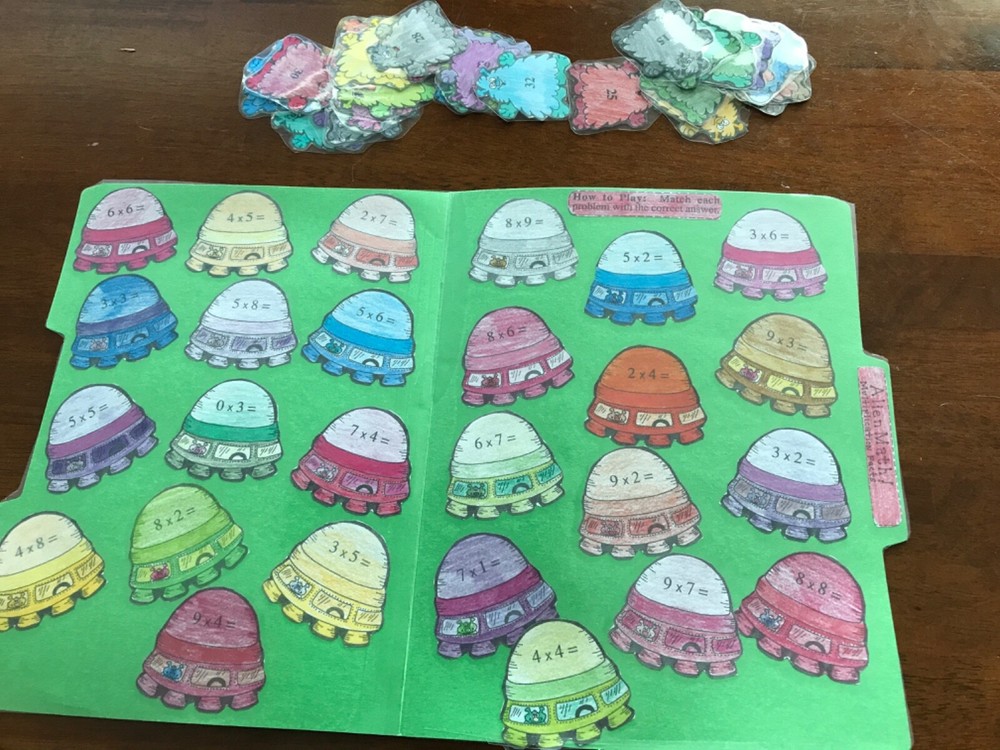 Alien Math! Multiplication facts grades 3-4 math file folder game teacher