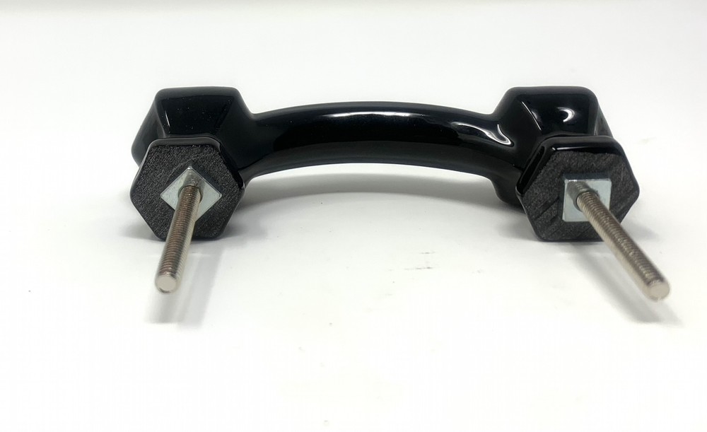 Hexagonal Bridge Handle Pulls-Ebony Black Glass (Two with Brushed Nickel Bolts)