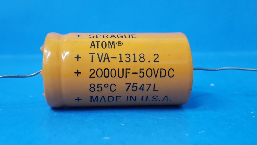 ONE- CAPACITOR, TVA-1318.2, SPRAGUE, 2000UF/MF, 50VDC, AXIAL, ATOM SERIES