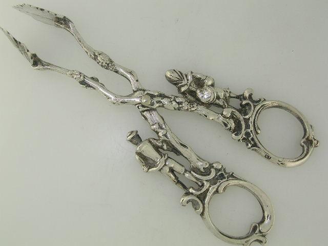 Early Silver SERVING TONGS figural handles German 13