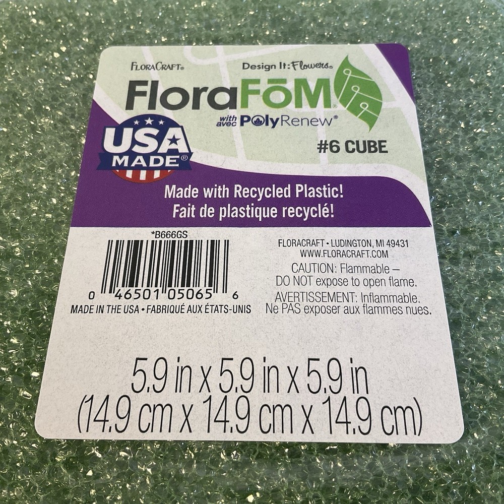 FLORAFOM #6 Green Craft Foam Square. 6” Cube. NEW.