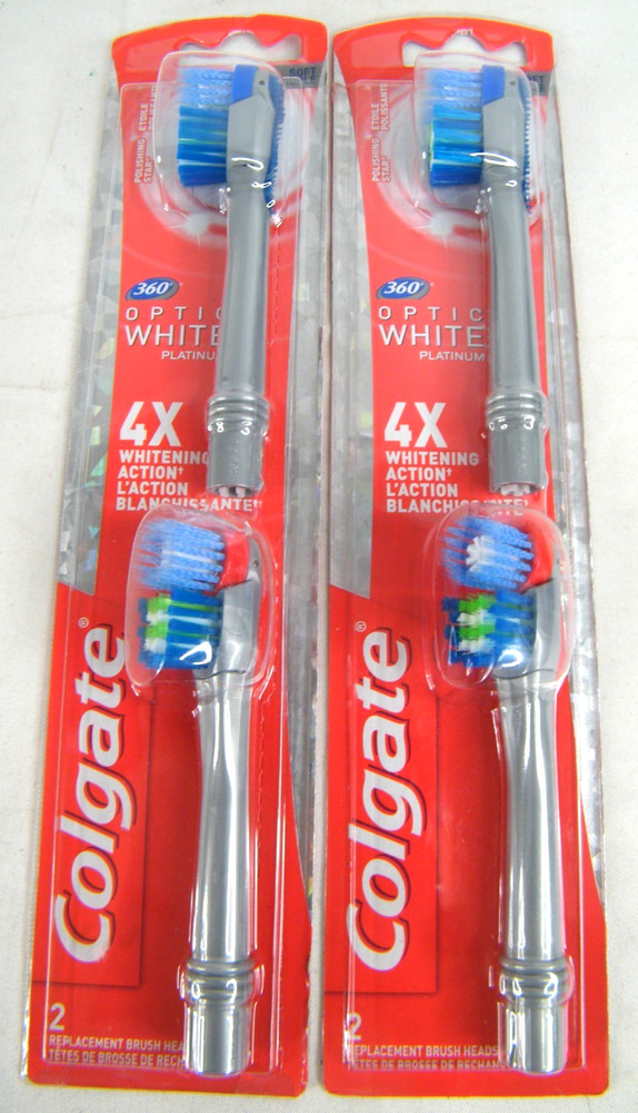2 Pack Colgate 360 Optic White Platinum Toothbrush 4 Replacement Heads SOFT