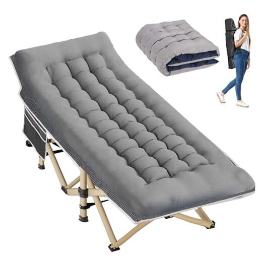 Folding Camping Cot for Sleeping, Portable Cots for Stripe Grey(with Mattress)