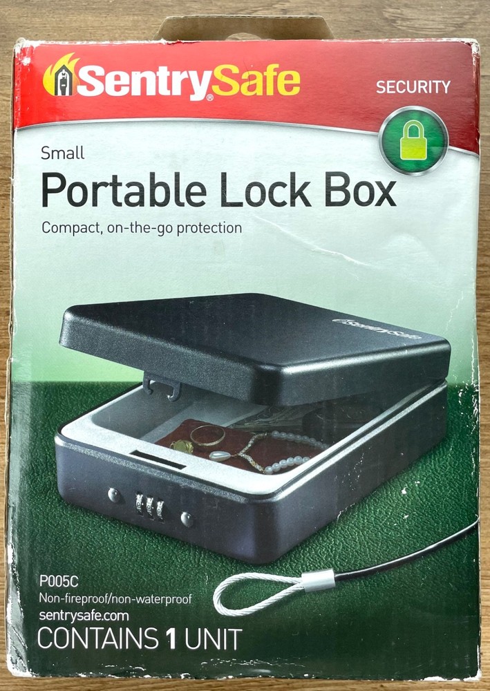 Portable Lock Box SentrySafe P005C  w/Combination Lock & Tether Open Box