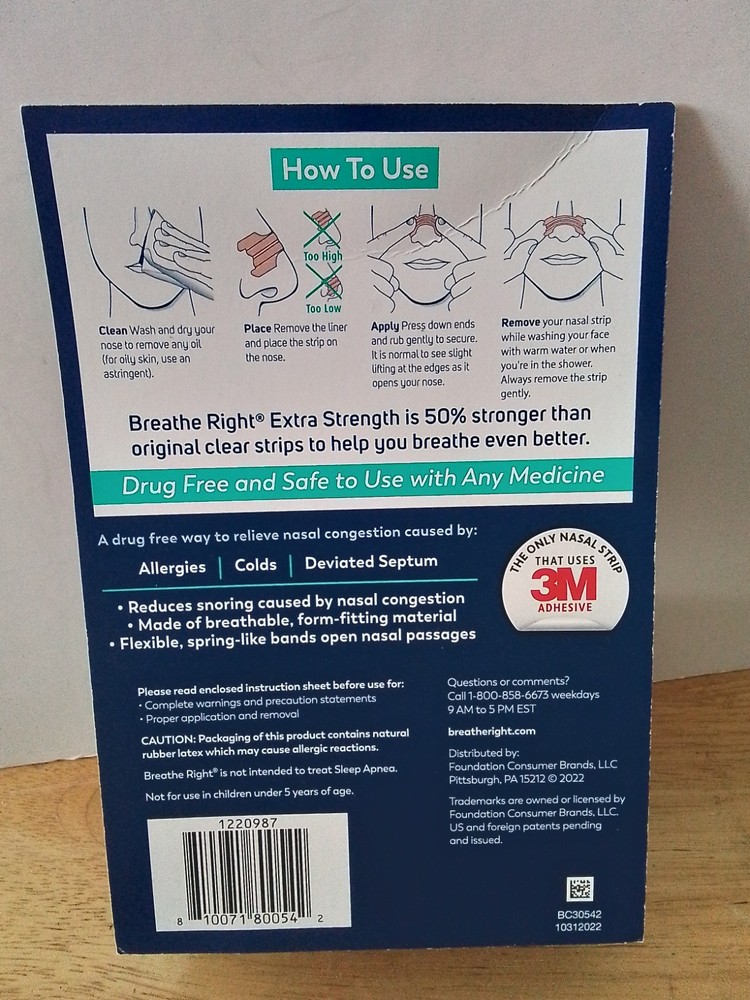 Breathe Right Extra Strength Clear Nasal Strips, 72 Strips