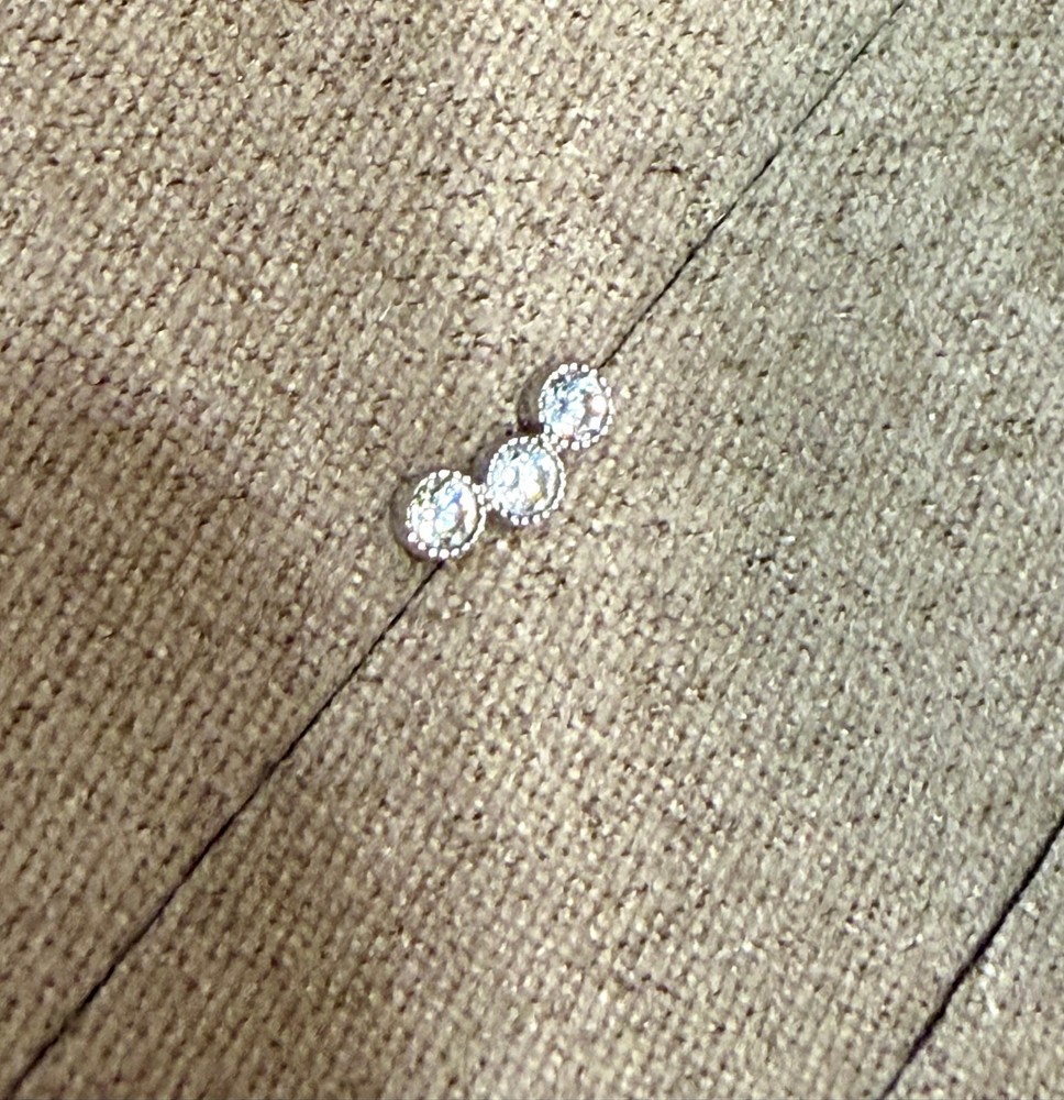 Estella Triple CZ Flat Back Stud Earring Milgrain In Solid 14k White 5 mm Back