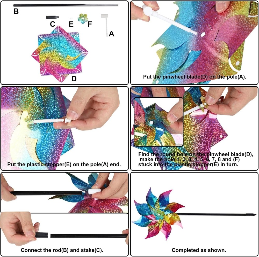 10-Pack Reflective Rainbow Pinwheels - Bird Repellent Solution for Garden Pro...