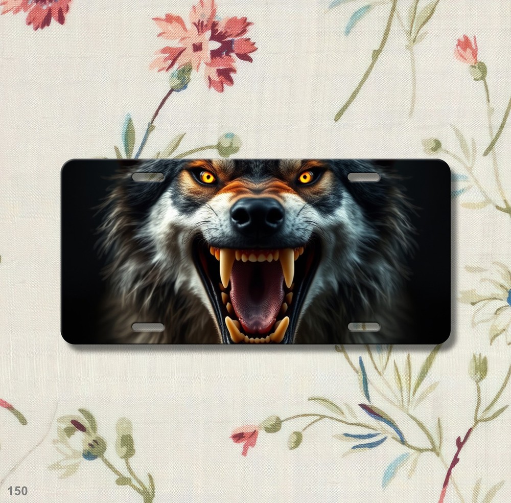 Striking Wolf License Plate Fierce Expression Personalized Car Tag Unique Gift