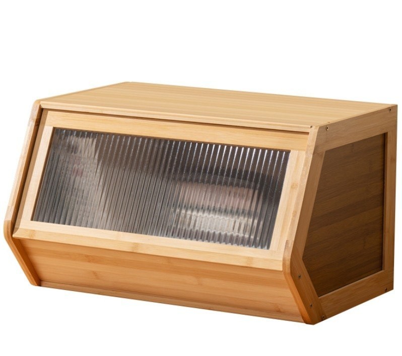 Modular Stackable Wood Storage Unit, Transparent Front, Brown/Black Finish