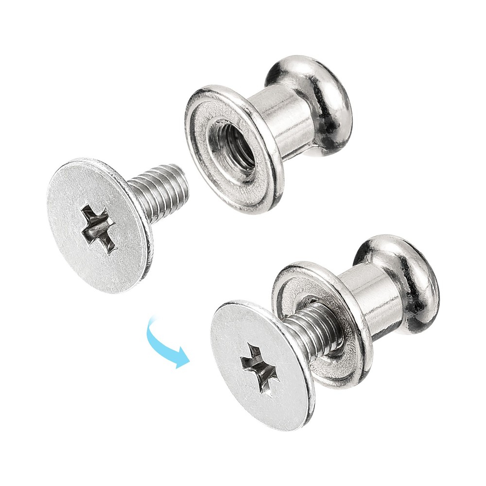 20Pack 6mm Ball Head Stud Rivets Screw Back Button Nipple Rivet Silver