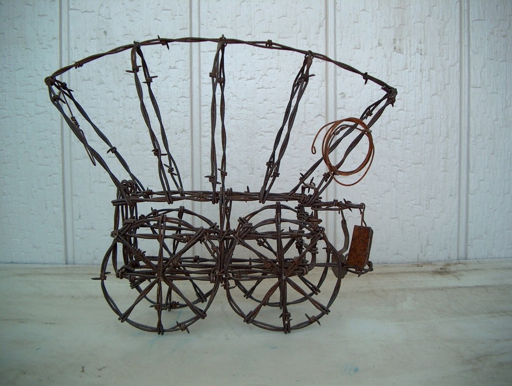 VTG BARBED WIRE WAGON FOLK ART