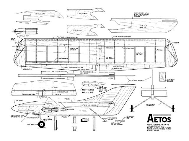 Aetos Control Line Stunt 42" WS Model Airplane Printed Plans & Templates