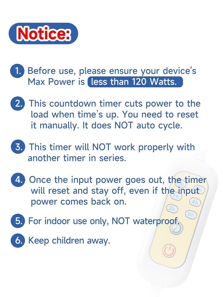 Extension Cord with Timer - x1 Only auto-Off Not self-Startup 6 Options Timer Ou